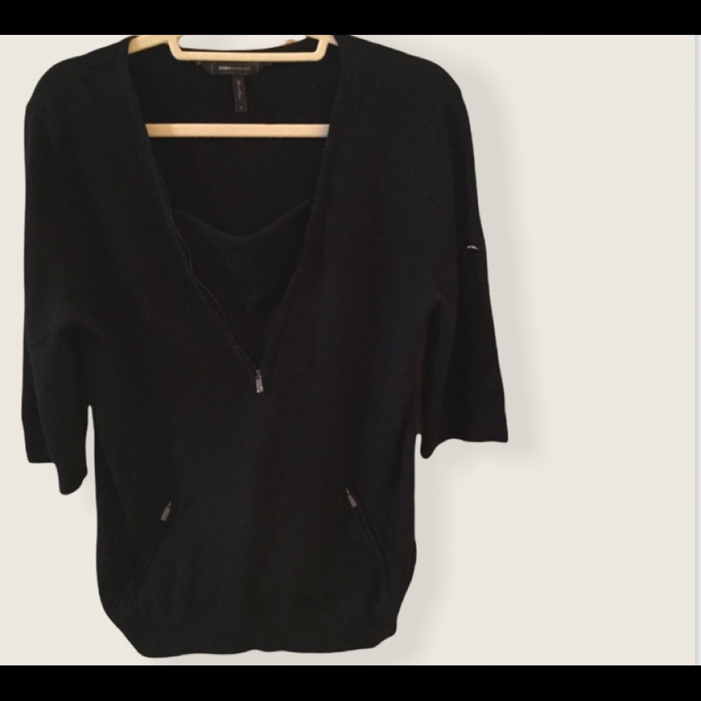 BCBGMaxazria lambswool black black 3/4 sleeve sweater size small